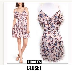 Rebecca Minkoff S Pink Floral Dress Ruffle Marla Strappy V Neck Cocktail